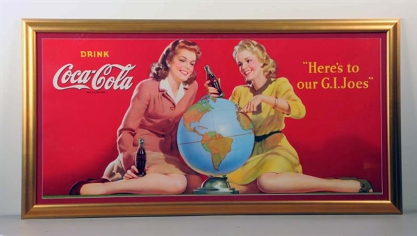1940S COCA-COLA "HERES TO OUR G.I. JOES" SIGN.   