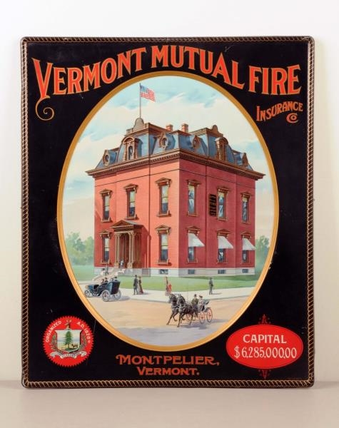 VERMONT MUTUAL FIRE INSURANCE TIN SIGN.           