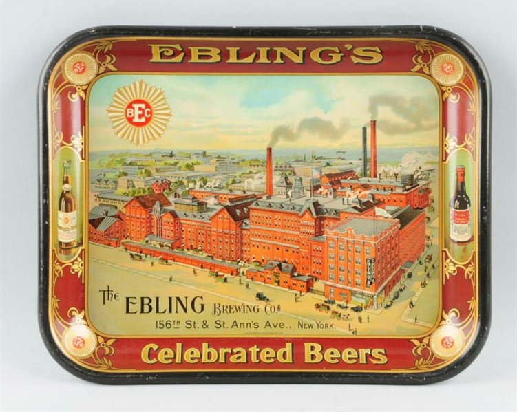 GORGEOUS EARLY EBLINGS BEER TIN SERVING TRAY.     