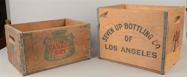LOT OF 2: 7UP & CANADA DRY WOOD SODA BOTTLE CRATES