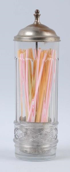 GLASS STRAW HOLDER WITH METAL LID.                