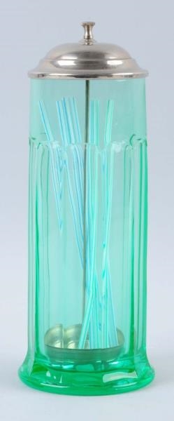 COLONIAL COMBINATION GREEN GLASS STRAW HOLDER.    