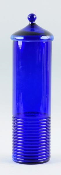 COBALT BLUE BLOWN GLASS STRAW HOLDER.             
