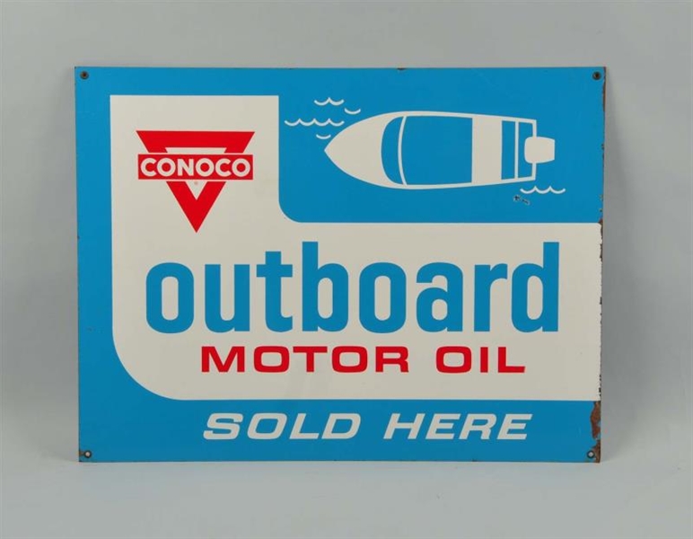 CONOCO OUTBOARD MOTOR OIL TIN SIGN.               