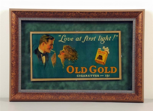 REVERSE PAINTED OLD GOLD CIGARETTES SIGN.         