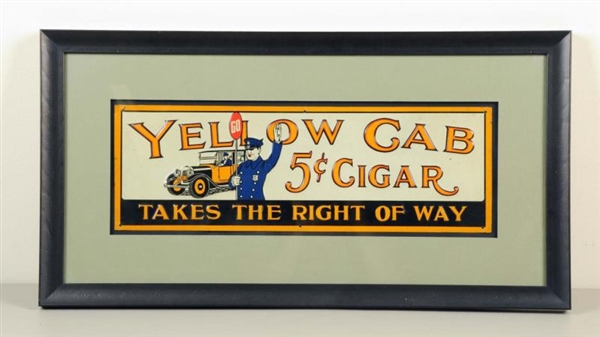 EARLY FRAMED YELLOW CAD TIN LITHO CIGAR SIGN.     