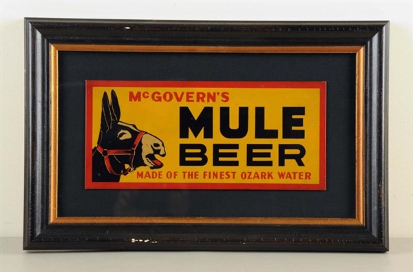 MCGOVERNS MULE BEER TIN OVER CARDBOARD SIGN      