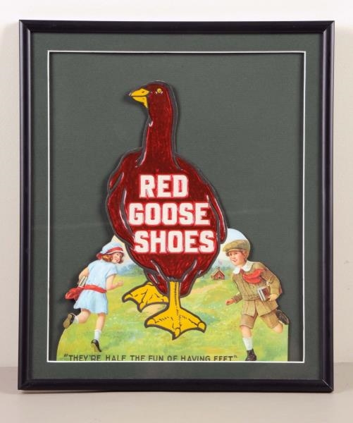 FRAMED DIECUT RED GOOSE SHOES SIGN.               