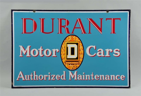 RARE DURANT MOTOR CARS DOUBLE SIDED PORCELAIN SIGN