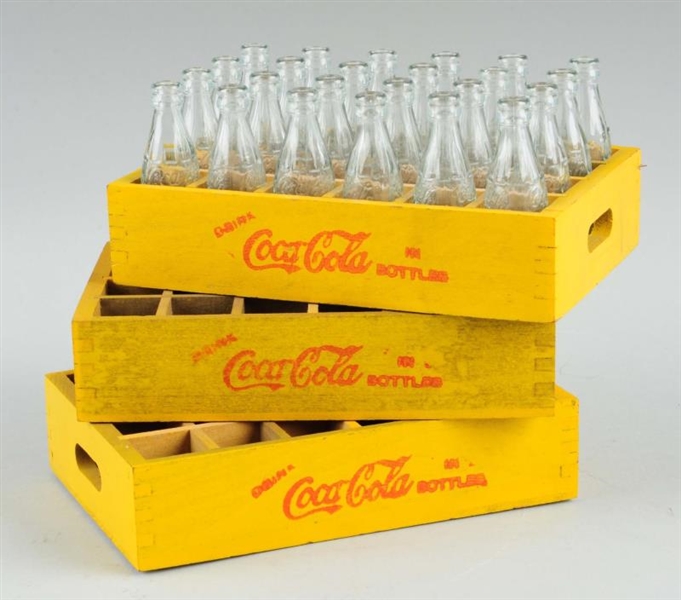 LOT OF 3: MINI COCA-COLA CARRIERS WITH BOTTLES.   