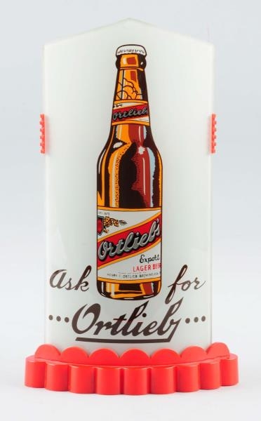 1930S-40S ORTLIEB BEER CURVED GLASS BULLET LIGHTED
