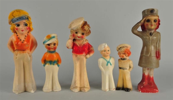LOT OF 6: MILITARY GIRLS CHALK FIGURES.           