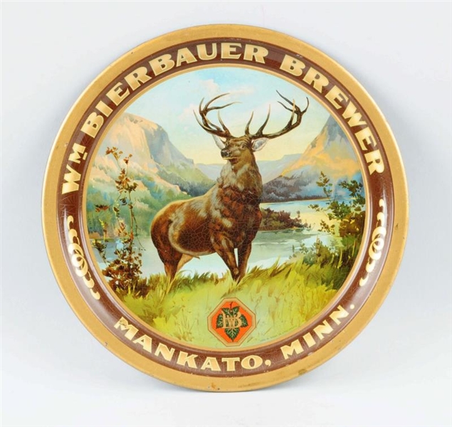 BIERBAUER BREWER TIN LITHO SERVING TRAY.          