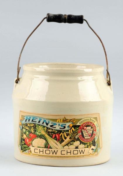 EARLY HEINZ CHOW CHOW LARGE STONEWARE CROCK.      