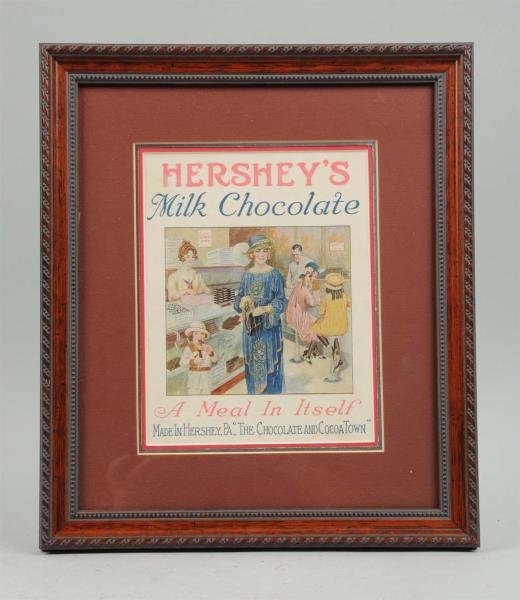 HERSHEYS MILK CHOCOLATE FRAMED CARDBOARD SIGN.   