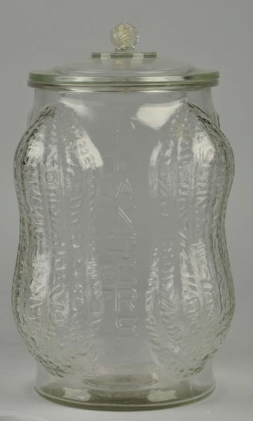 EMBOSSED GLASS "PLANTERS" PEANUT CONTAINER        
