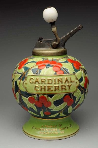 CARDINAL CHERRY HEAVILY EMBOSSED SYRUP DISPENSER. 