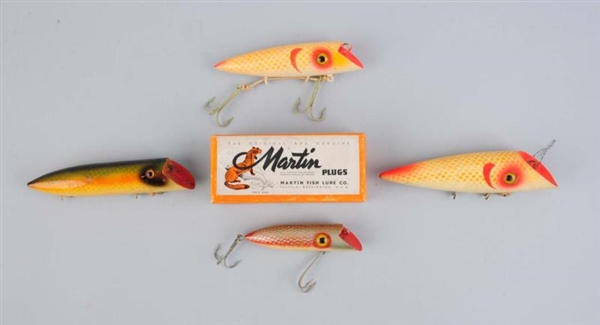 LOT OF 4:  MARTIN SALMON BAITS WITH A BOX         
