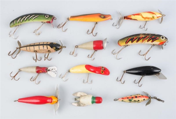 LOT OF 12:  WOODEN BAITS.                         