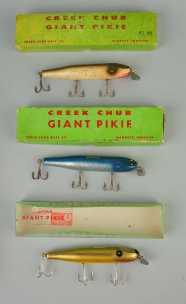 LOT OF 3: CREEK CHUB GIANT PIKIE WITH BOXES.      