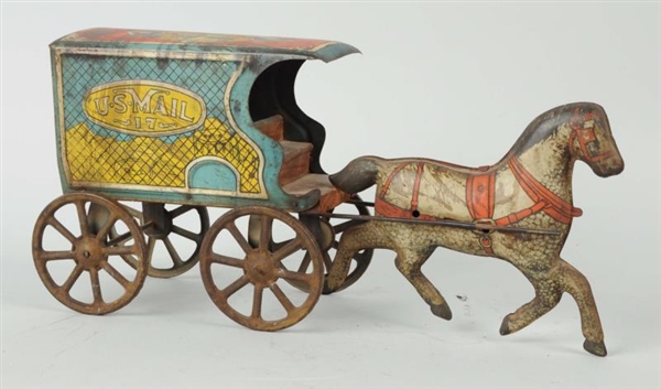 TIN LITHO U.S. MAIL HORSE CARRIAGE CART TOY.      