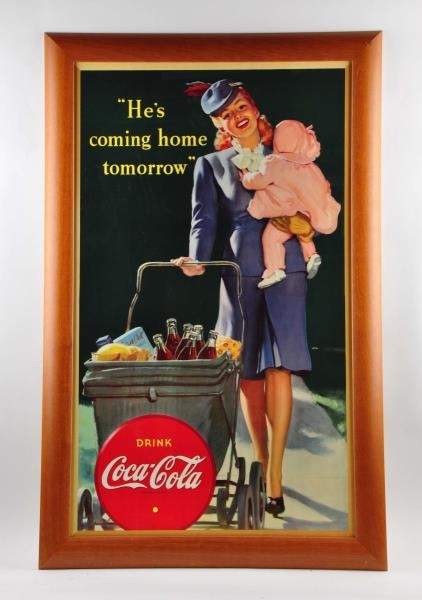 1940S CARDBOARD COCA COLA ADVERTISING SIGN.      