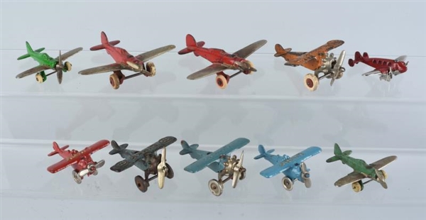 LOT OF 10: HUBLEY CAST IRON AIRPLANES.            