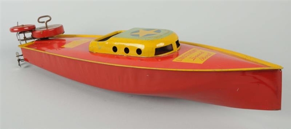 TIN LITHO LINDSTORM SPEED BOAT TOY.               
