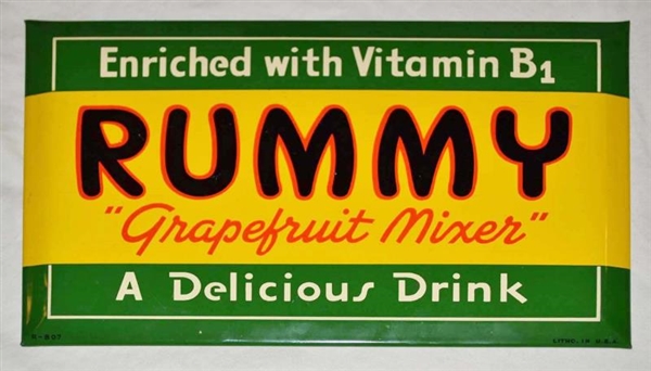 RUMMY "GRAPEFRUIT MIXER" CARDBOARD BACKED SIGN.   