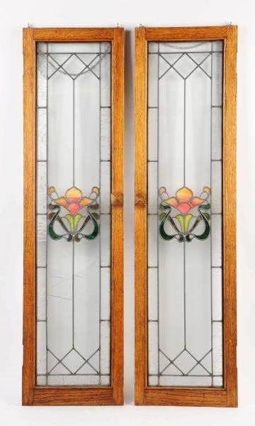 LOT OF 2: ART NOUVEAU STAINED GLASS WINDOWS.      