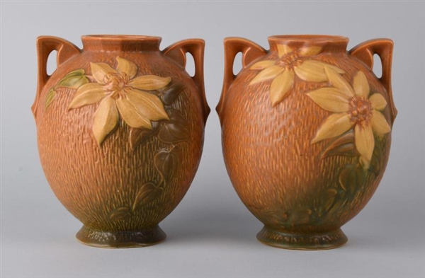 PAIR OF ROSEVILLE CLEMATIS VASES.                 