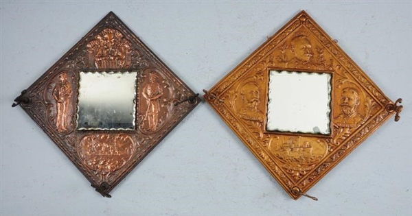 LOT OF 2: BRASS POLITICAL MIRRORS.                