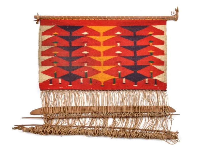 NAVAJO WOVEN SAMPLER WITH LOOM.                   