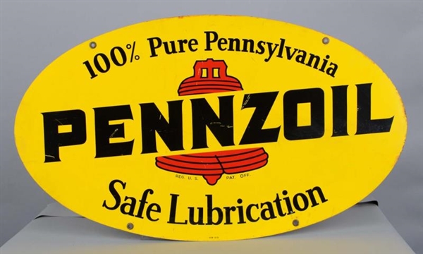 DOUBLE SIDED PENNZOIL MOTOR OIL OVAL METAL SIGN   