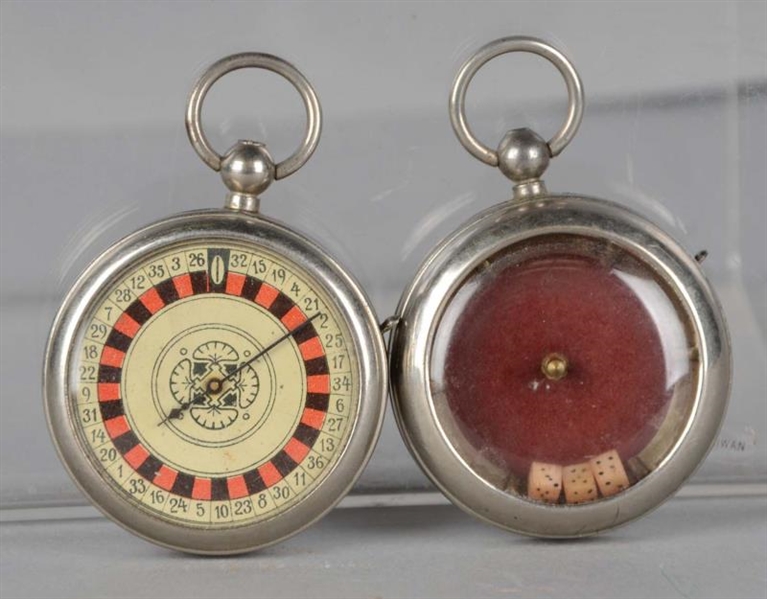 LOT OF 2: EARLY POCKET WATCH GAMBLING ITEMS       