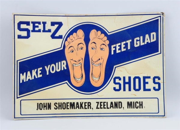 SELZ SHOES TIN LITHO ADVERTISING SIGN.            