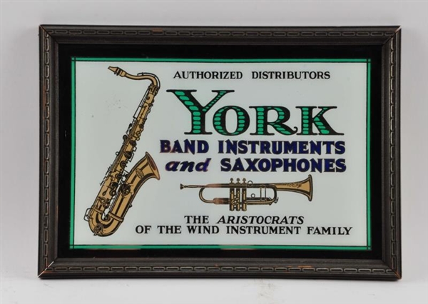 YORK BAND INSTRUMENTS REVERSE GLASS SIGN.         