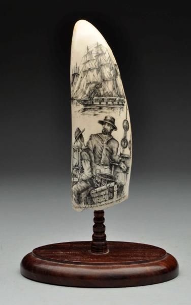 WHALE TOOTH SCRIMSHAW.                            