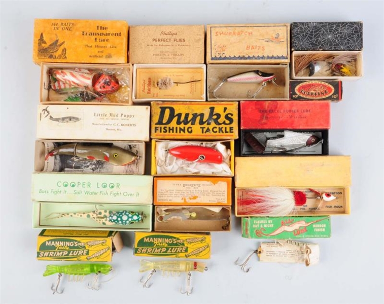 LOT OF 14:  ASSORTED FISHING LURES IN BOXES       