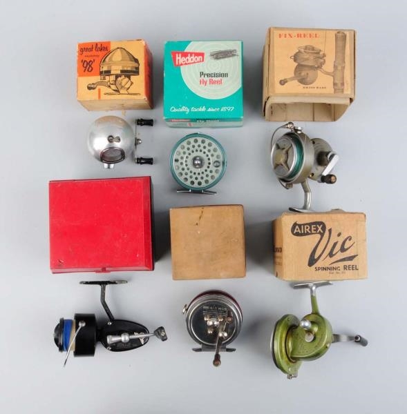 LOT OF 6: BOXES OF FISHING REELS.                 