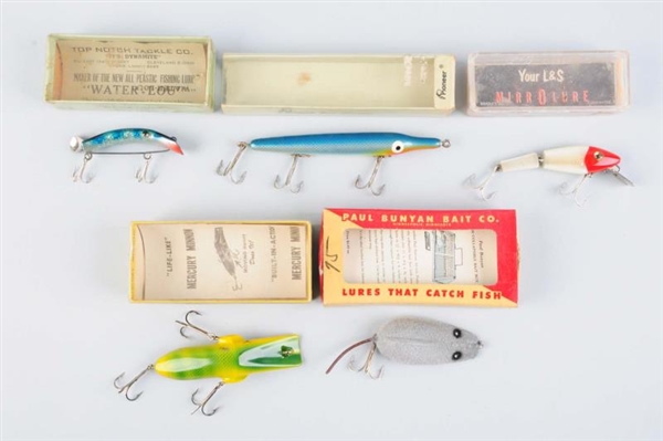 LOT OF 5: ASSORTED FISHING LURES IN BOXES.        