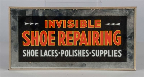 INVISIBLE SHOE REPAIRING MIRRORED ADVERTISING SIGN