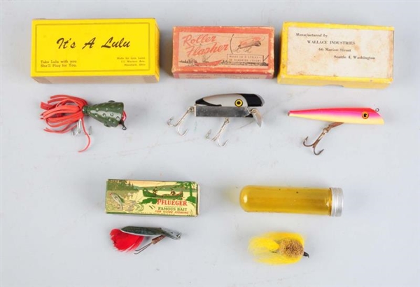 LOT OF 5 ASSORTED FISHING LURES IN BOXES          