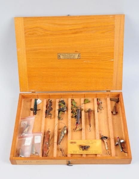 WOODEN CASE WITH FISHING LURES                    