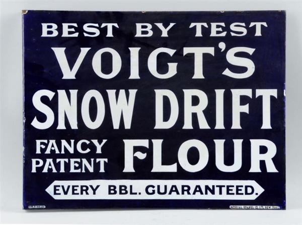 VOIGTS SNOW DRIFT FLOUR PORCELAIN SIGN.          
