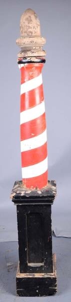PAINTED CARVED WOODEN BARBER SHOP POLE            