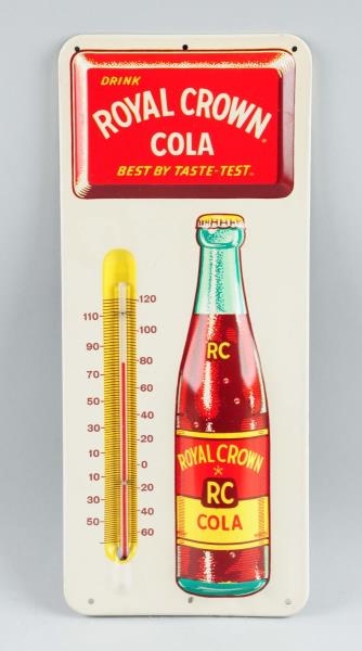 1950S RC COLA EMBOSSED TIN THERMOMETER.           
