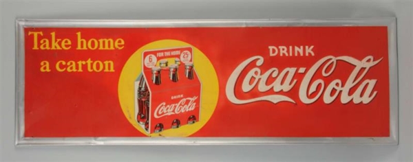 1940S COCA-COLA TAKE HOME A CARTON SIGN.         