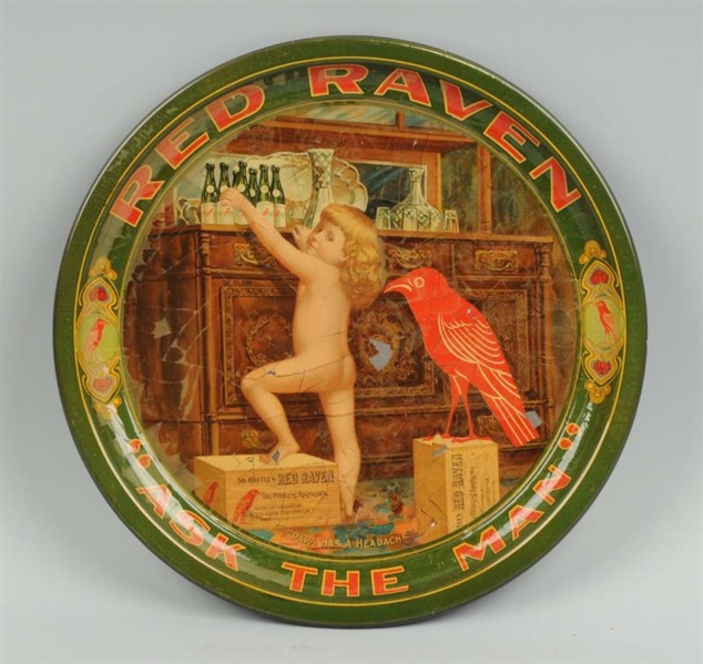 RED RAVEN ADVERTISING SERVING TRAY.               