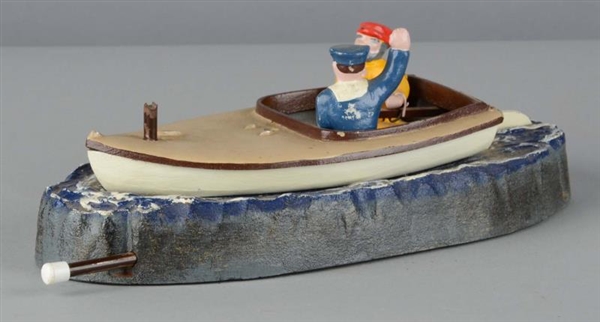 THE CAT BOAT PAINTED CAST IRON MECHANICAL BANK    